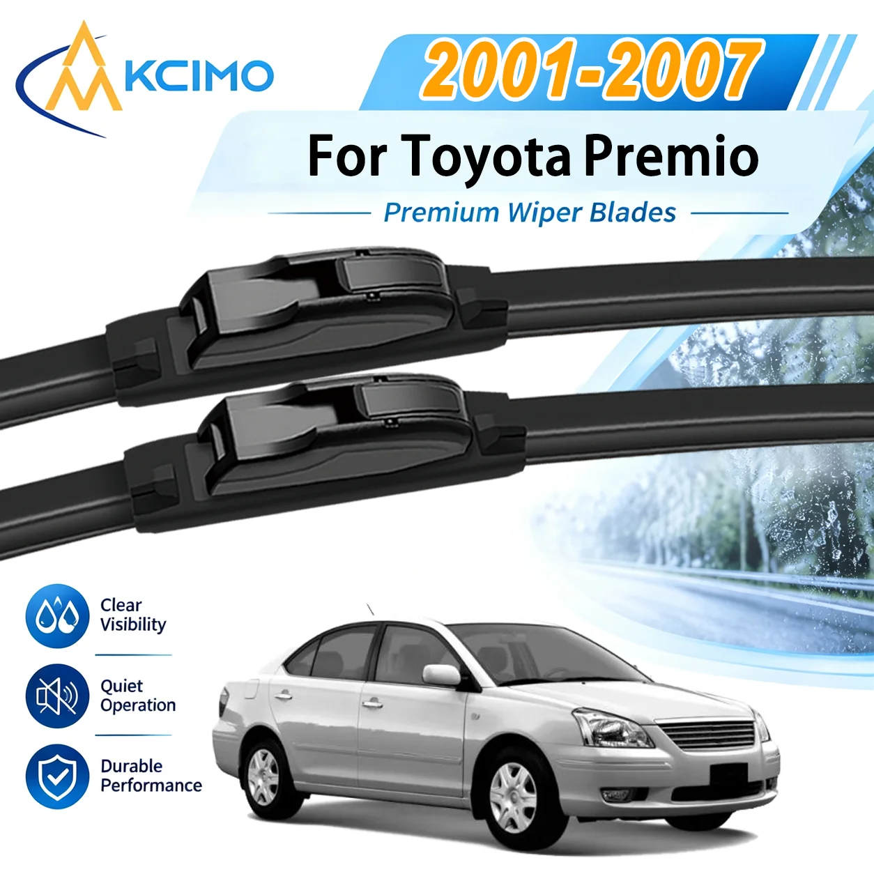 For Toyota Premio T240 2001-2007 Auto Front Windshield Wipers High Steel Frame UV Resistant Silent Replacement Wiper Blades