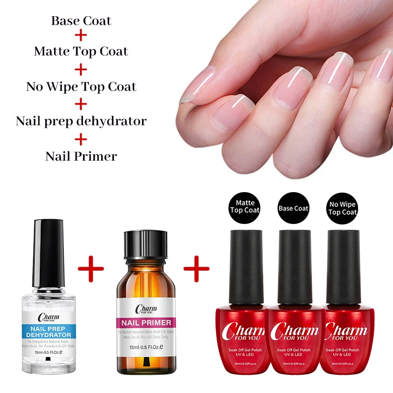 5 stücke natürlicher Nagel-Prep-Dehydrator und nagels äure freier Primer-Set mit Basis lack und Dec klack Gel-Nagellack-Art-Tool-Kit einweichen