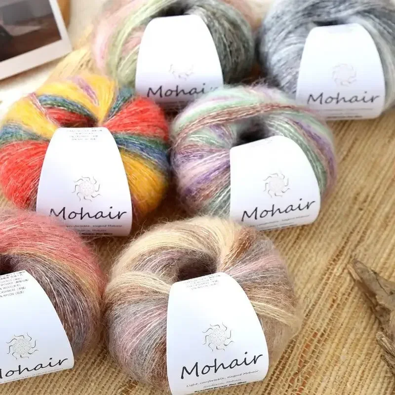 5pcs Gradient Colorful Mohair, Small Mohair Dyed with Colorful Yarn, Hand Woven Yarn Ball Down Sweater Scarf