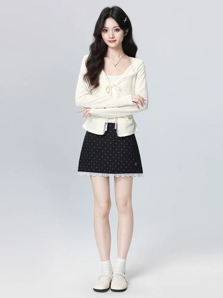 ort Knitted Long Sve T-irt Women's Autumn Winter New Sle Lace  Knot Waist Cinching Top Korean Sle Pure Color