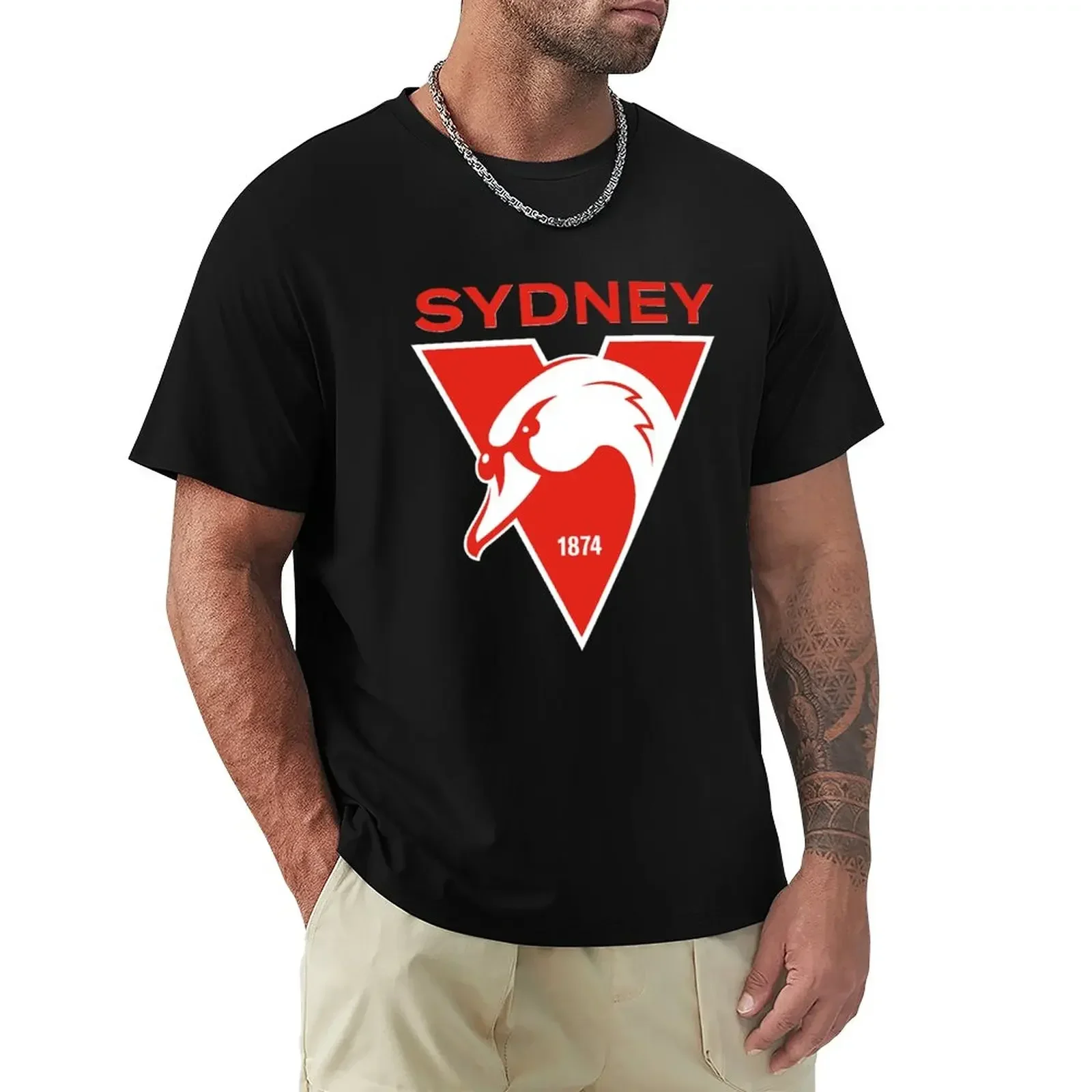 Sydney the Bloods Swans Haughty Swannies-Logos T-Shirt T-Shirt Blouse sports fans Short sleeve tee men heavyweight Round Collar