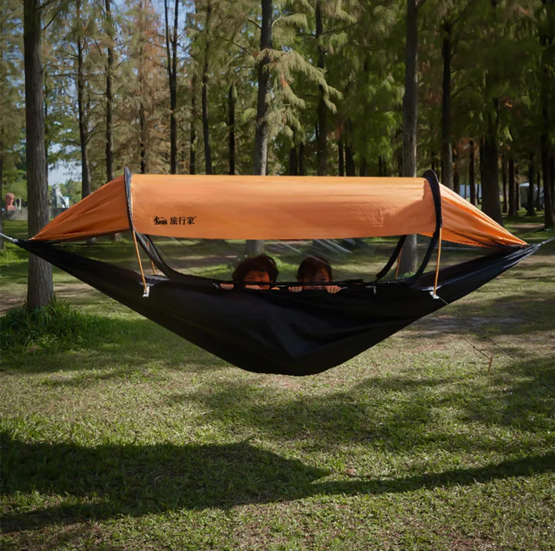 Rede estilo boêmio viagem para camping ao ar livre versão 2.0 mosquito e anti-capotamento com guarda-sol