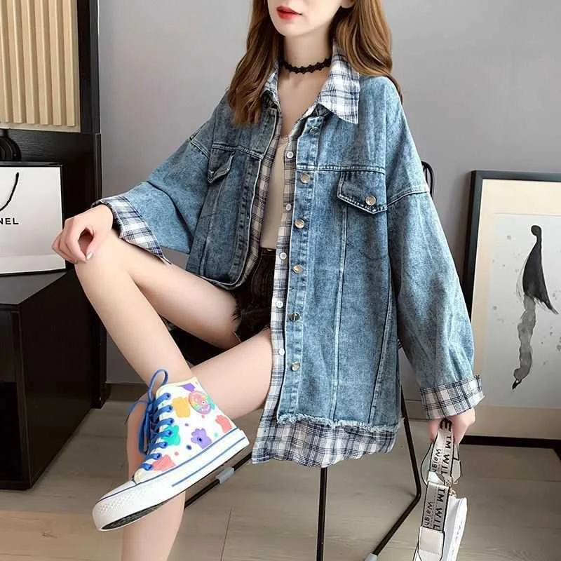 

ZOUXO Denim Jacket Women 2024 Spring Autumn New Fashion Jeans Jacket Versatile Kpop Loose Patchwork Coat