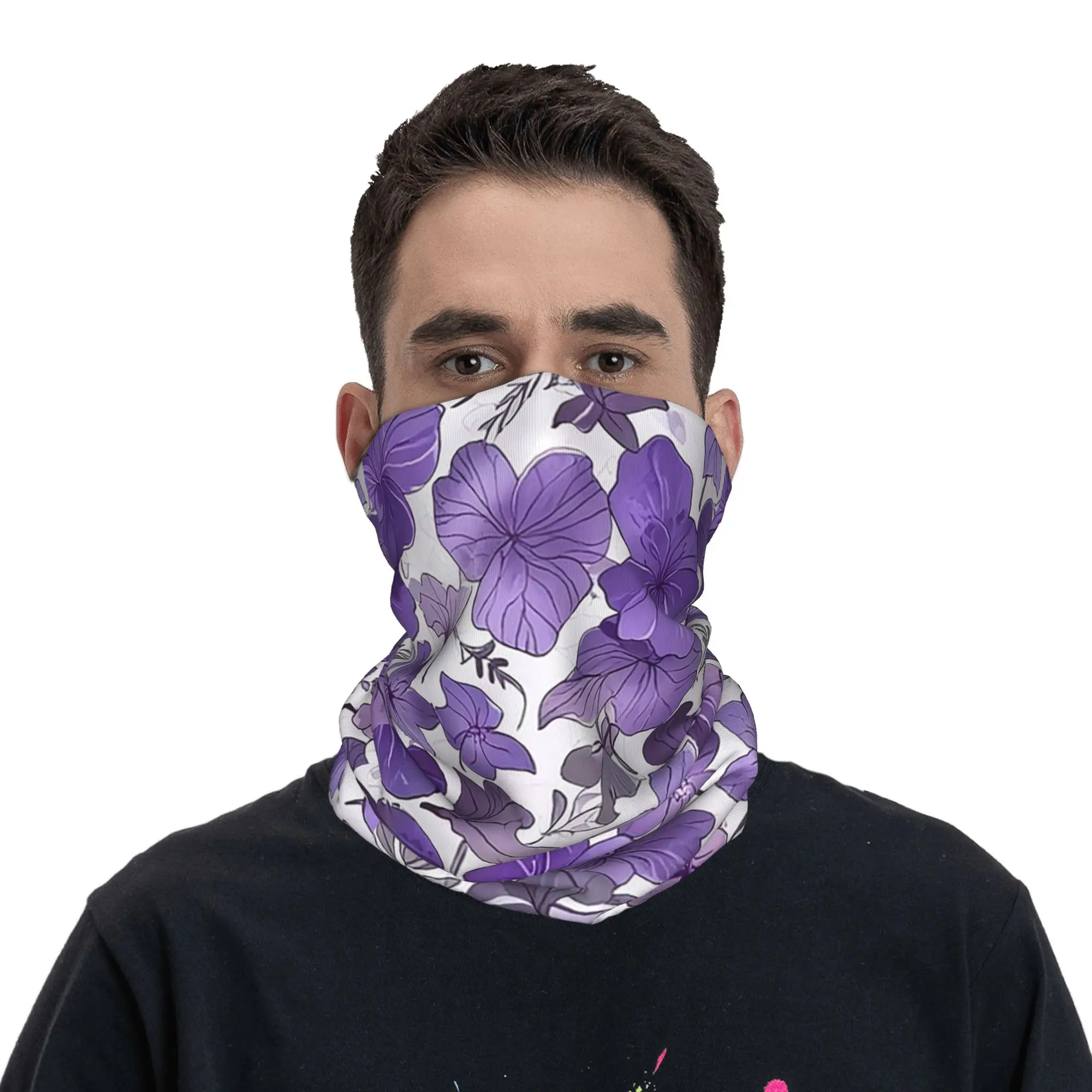 Violet Flower Bandana Neck Cover Printed Mask Scarf Headwear Hiking Fishing for Men Women Adult Windproof