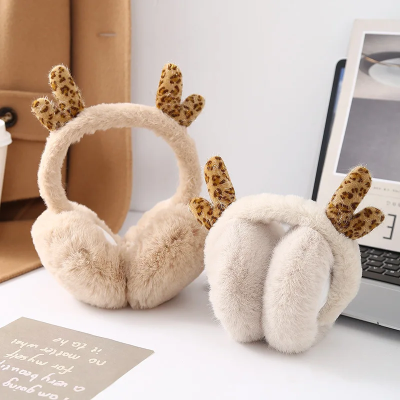 소녀를위한 귀여운 뿔 이어팁 겨울 한국어 버전 따뜻한 플러시 접이식 이어백 야외 내한성 이어팁 유행