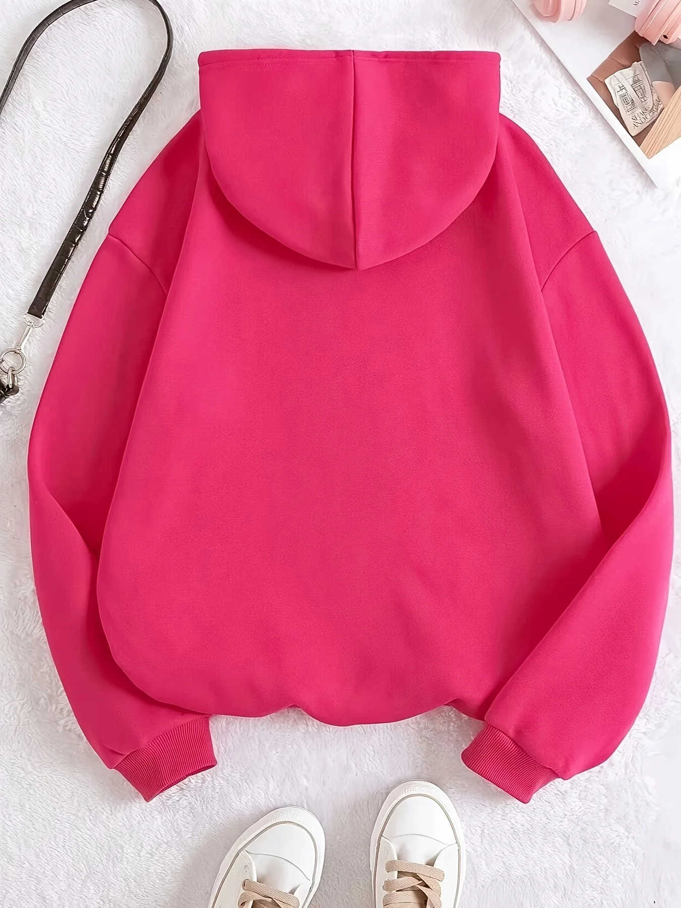 Basic Polyester Hoodie Alphabet Print 100_ Polyester Women Autumn and winter Comfortable Pullover Crewneck Loose Female Clothes