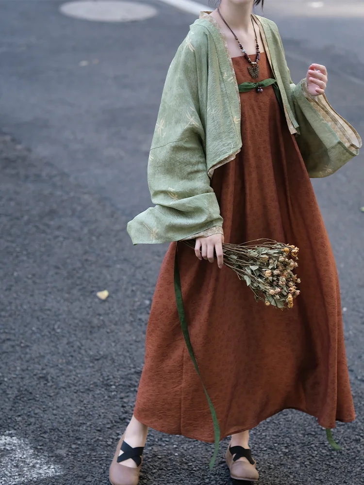 

Original And Fi Cotton Blend Dual Color Monastery awl Improved Strap Top Chest Length Skirt for Women Autumn Hanfu