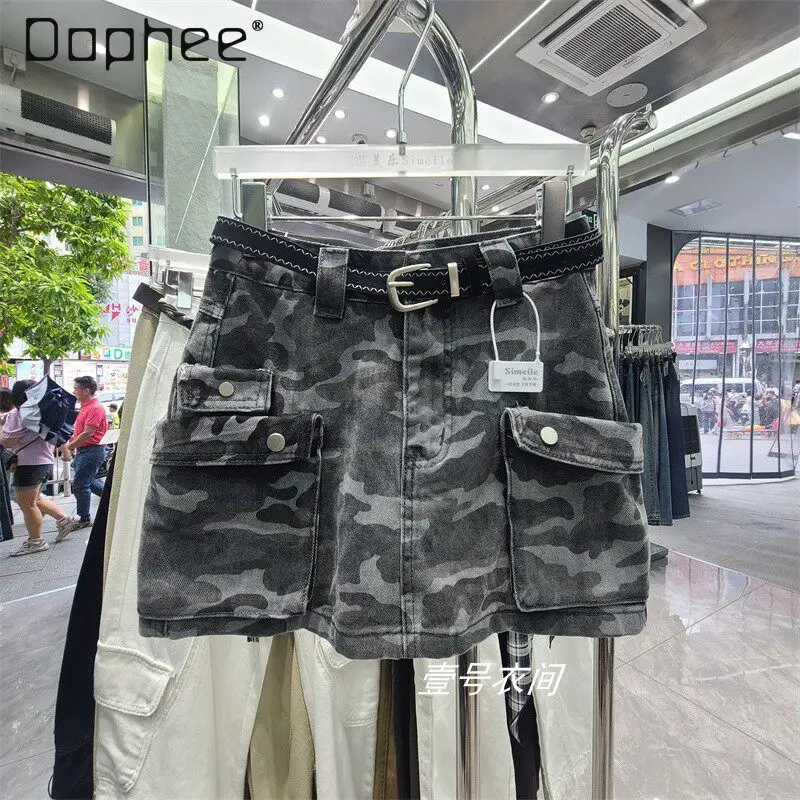 

Women's Denim Mini Skirt 2026 New Fashion Versatile Camouflage Pocket A-line Ultra-short Skirt Korean Fashion Clothing Skirts