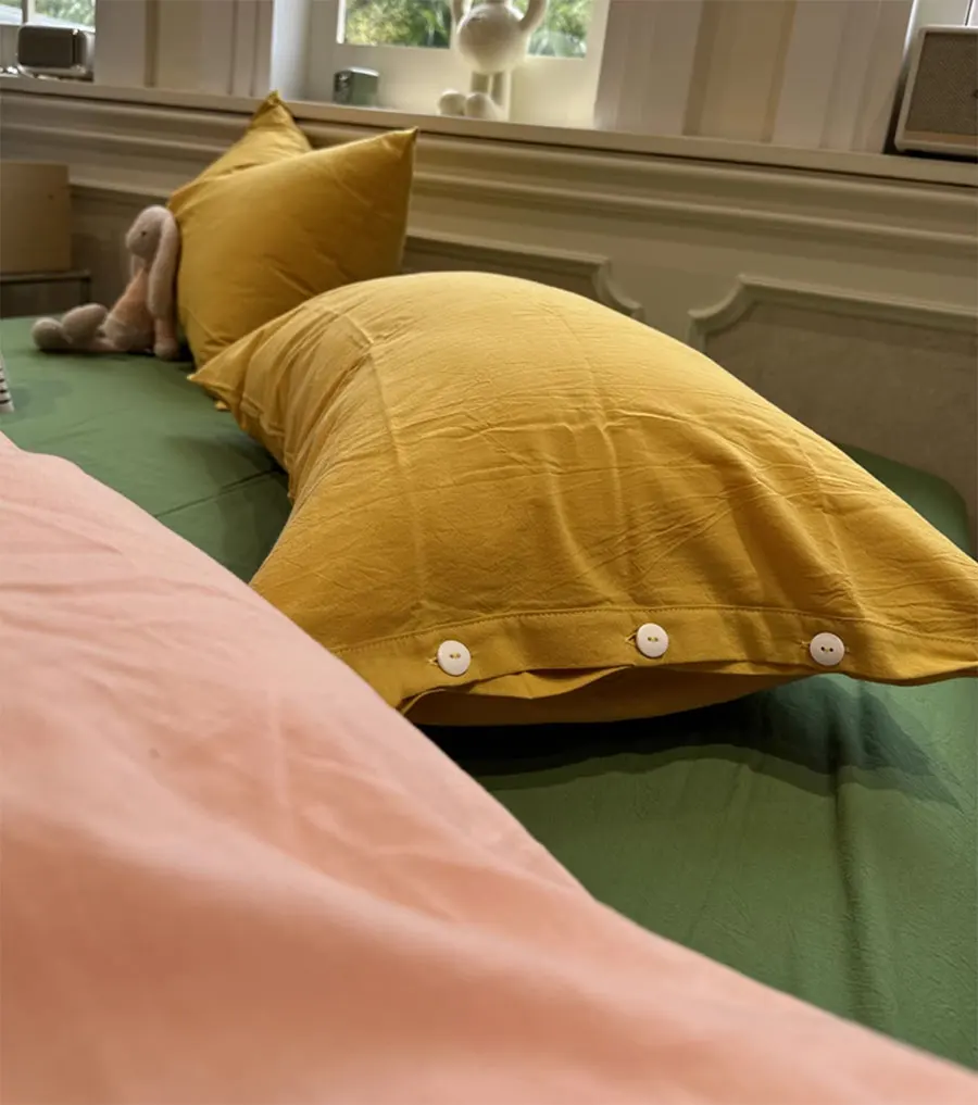 

Colorful solid green yellow pink bedding set,full queen king simple pure cotton home textile bed sheet pillow case quilt cover