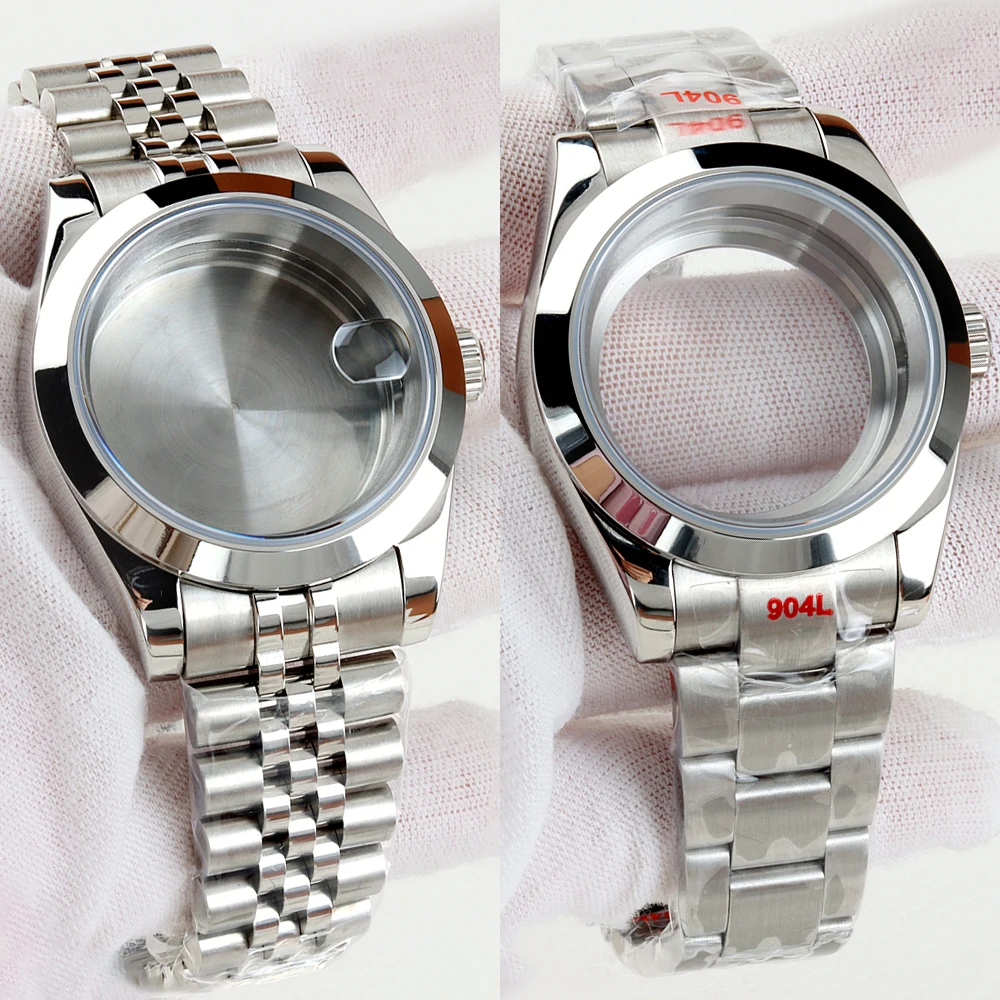 36mm/39mm NH35 Case Silver Soild Stainless steel Sapphire Glass Waterproof Watch Cases for Datejust NH35 NH36 Automatic Movement