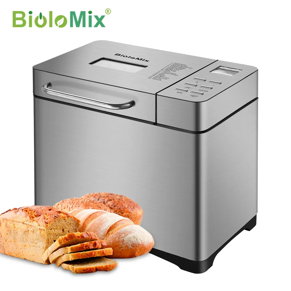 

Biolomix Stainless Steel 1KG 17-in-1 Automatic Bread Maker 650W Programmable Bread Machine with 3 Loaf Sizes Fruit Nut Dispenser