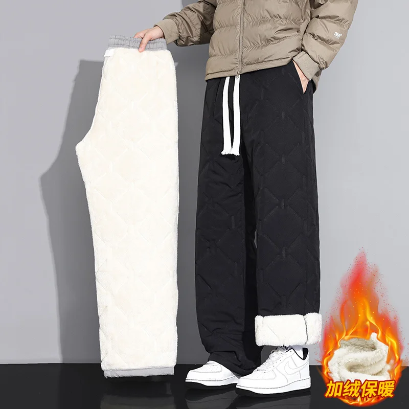 Men Winter new style Plush Thick Casual Trousers, Fashion Trendy, Full Lamb Fleece Lined, Thermal Super Warm Cold Season Pants