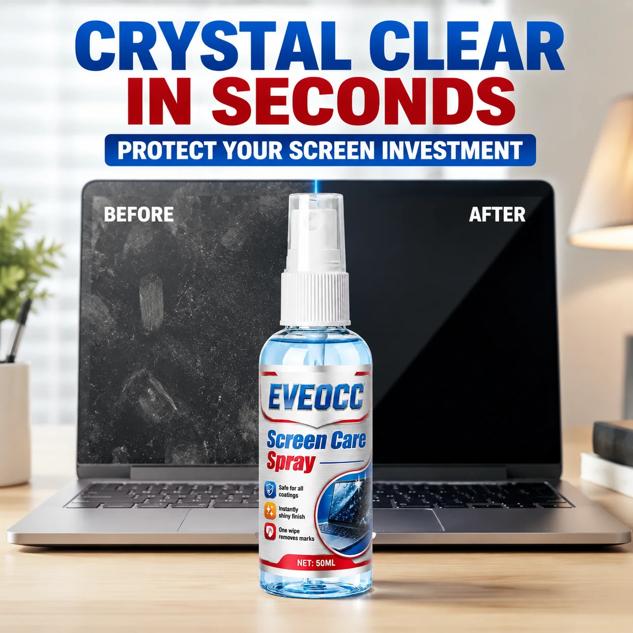 EVEOCC Screen Cleaner Spray, Instant Shiny Finish Fingerprint Stain Remover for Cell Phone Notebook Computer Screen