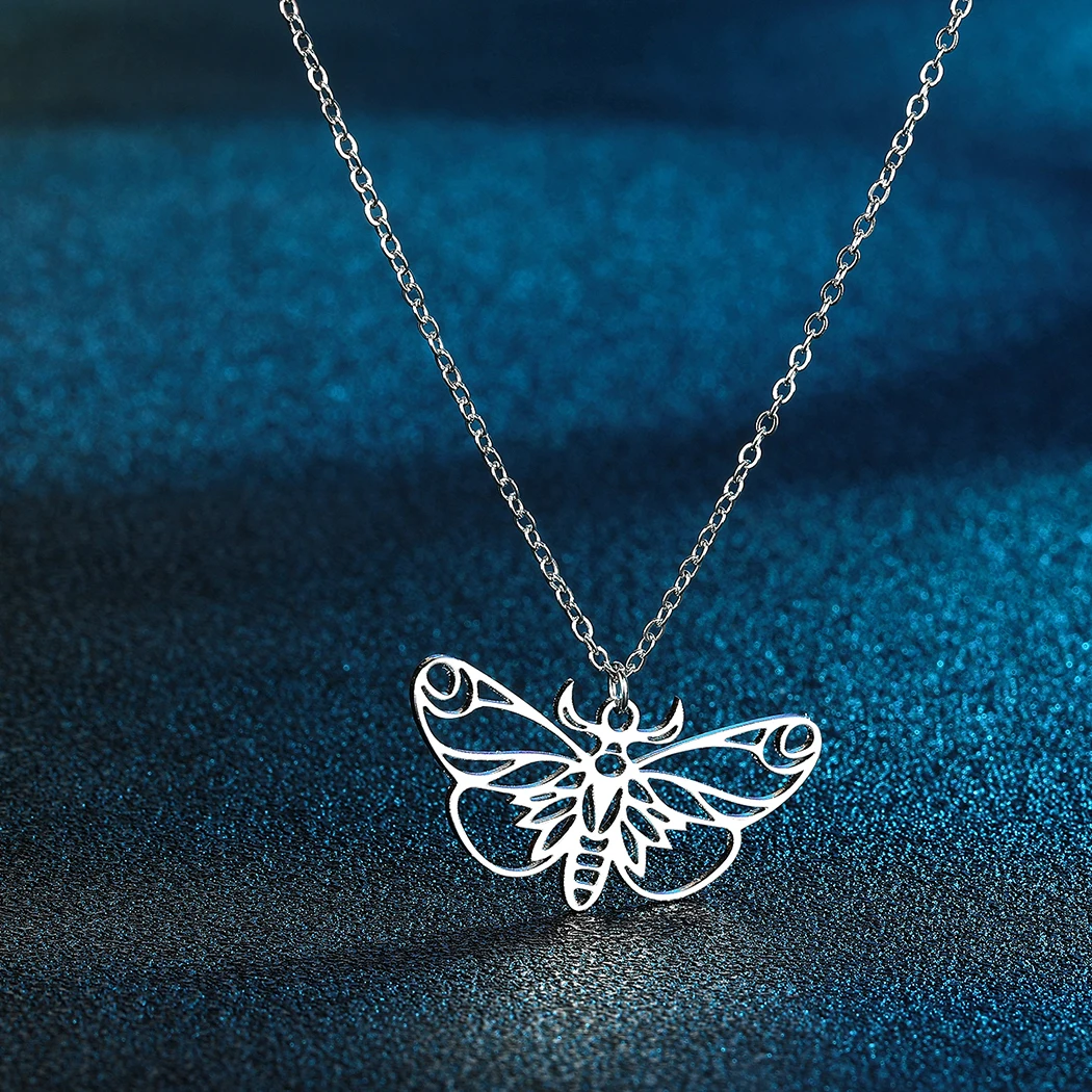 Todorova Stainless Steel Luna Moth Necklace Butterfly Charm Pendant Necklace Choker Women Female Party Fashion Jewelry