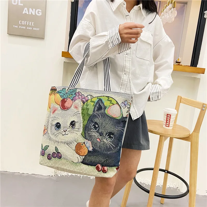 Canvas Bags For Women Shoulder Bag Retro Casual Tote Handbags Ethnic Style Embroidery Large Capacity Hand Bags