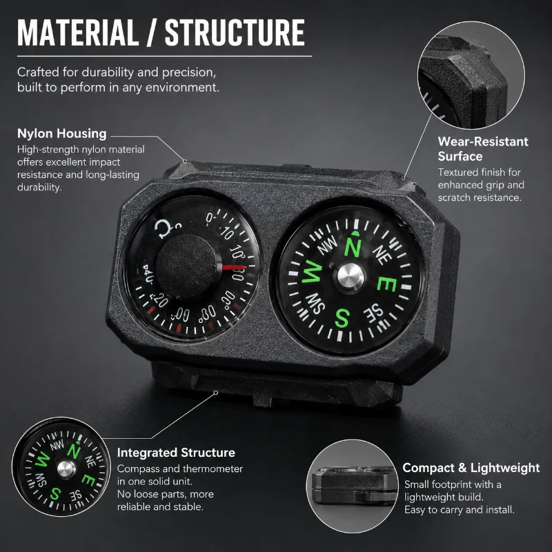 Hobby Model Decor Part Nylon One‑Piece Compass Thermometer Fits 20MM‑22MM Rail with Hex Key