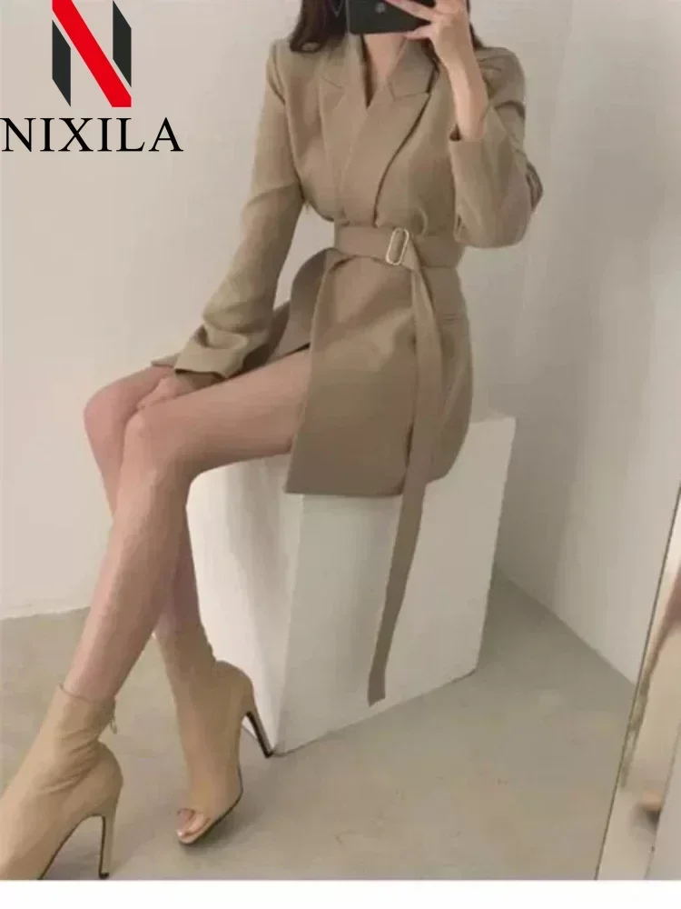 New Spring Autumn Long Style Blazer for Women 2024 Outerwears Office Lady Coats Loose Fit Retro Elegant Clothing Women\'s Jacket