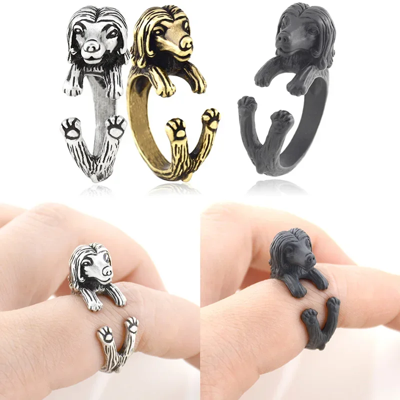 Retro Punk Funny Labrador Retriever Dog Wrap Rings for Women Anel Midi Adjustable Finger Animal Pet Puppy Ring Men Gift Jewelry