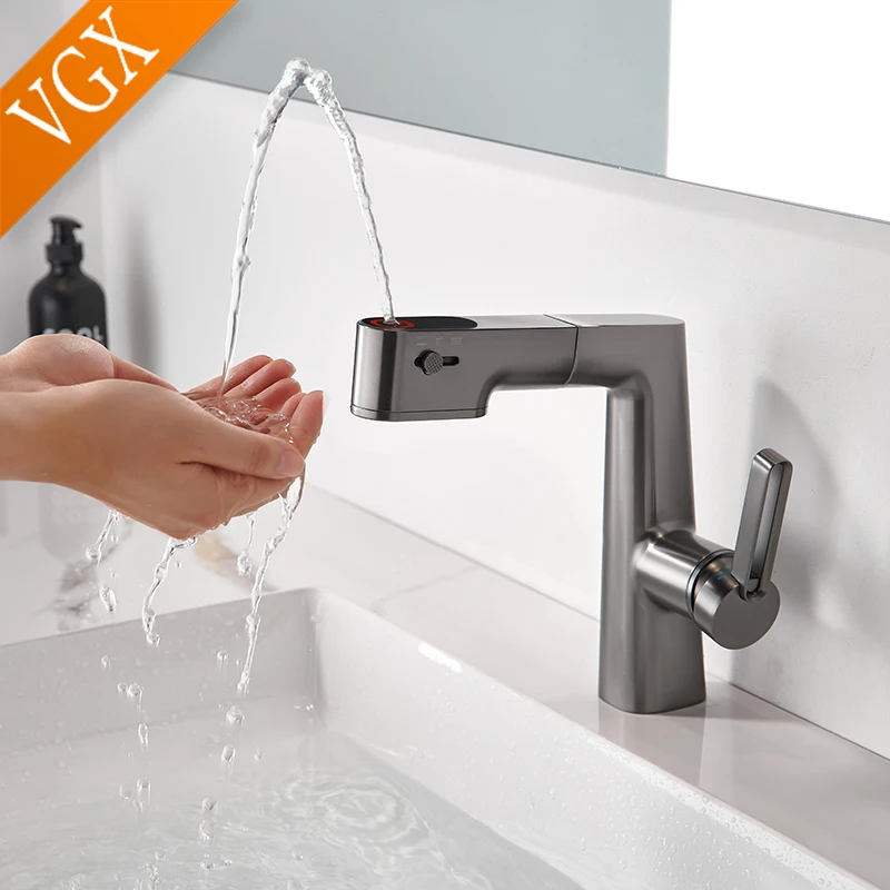 VGX Pull Out Bathroom Faucet Multi-Function Brass Sink Tap with Hot Cold Water Crane for Basin Mixer White Gourmet Tapware