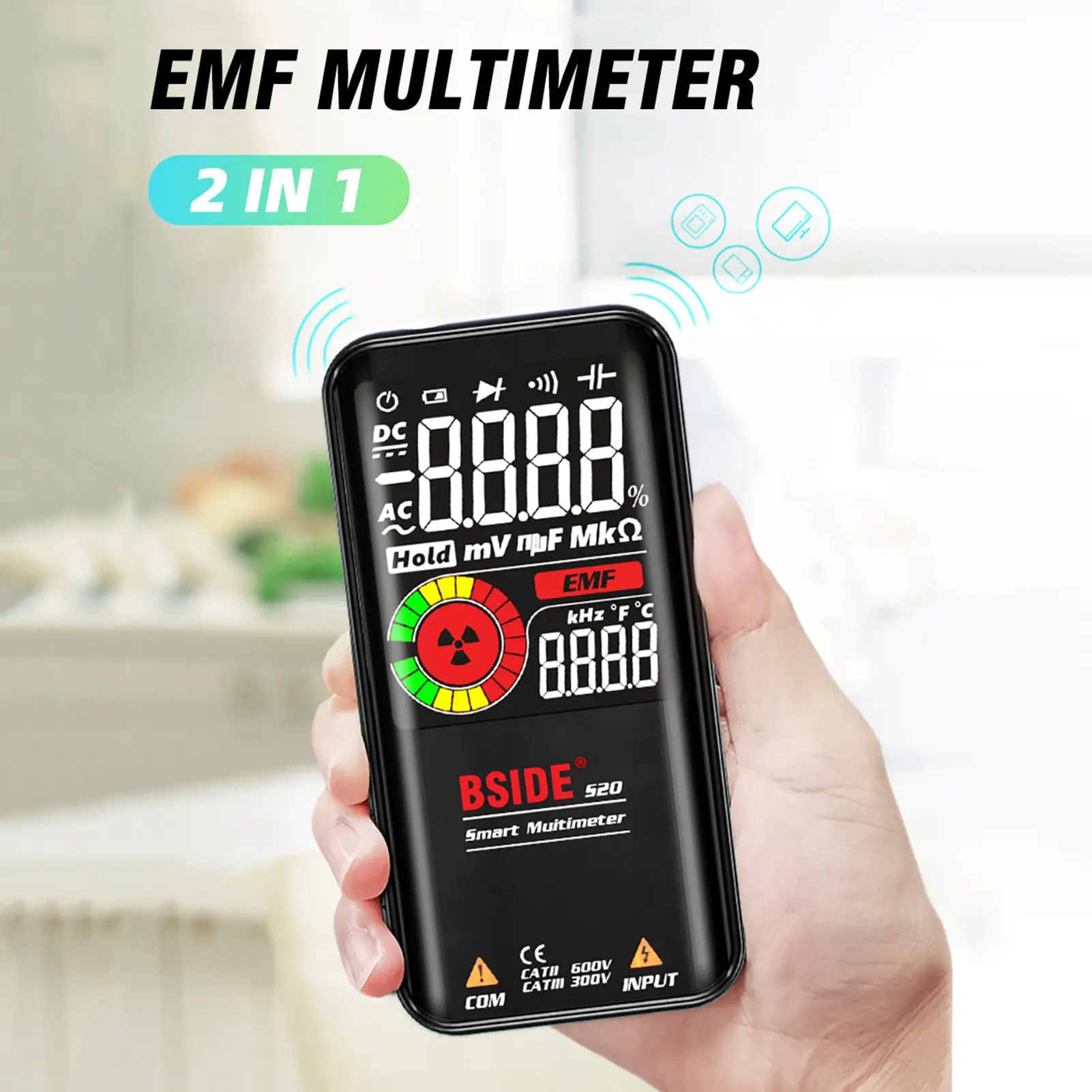 BSIDE S20 EMF Meter Multimeter Electromagnetic Radiation Detector 9999 Counts Auto Range Universal Meter Radiation Detector