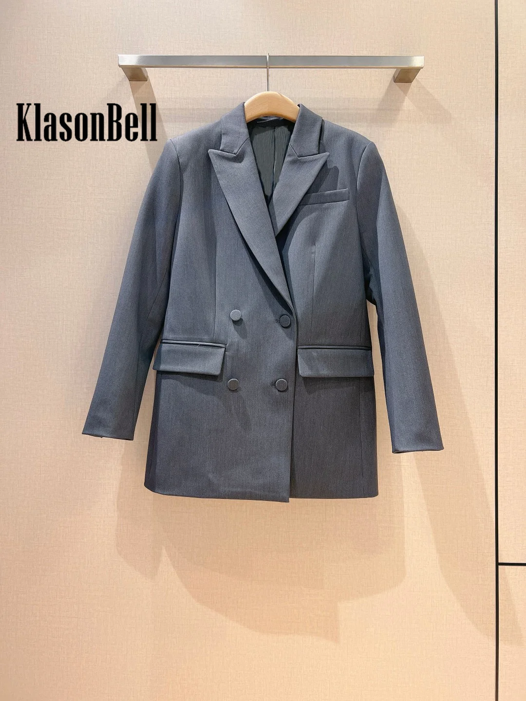 8.27 KlasonBell-Women Temperament Double Breasted Blazer Or V-Neck Vest Or Ribbon Feather Long Sleeve Blouse Or Midi Skirt Set