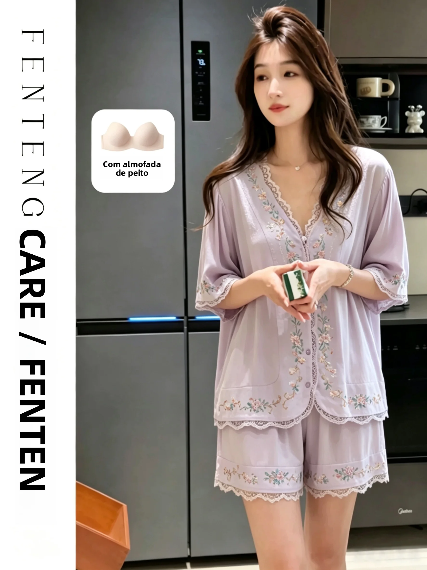 fenteng-care-camison-de-algodon-para-mujer-ropa-de-casa-de-verano-de-manga-corta-con-encaje-conjunto-de-regalo-para-novia
