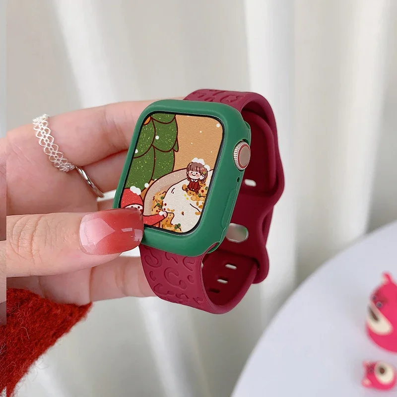 Christmas strap+case For Apple Watch band 45mm/41mm 44mm 40mm  42mm 38mm Cartoon watchband Bracelet IWatch series 5 4 3 6 SE 7