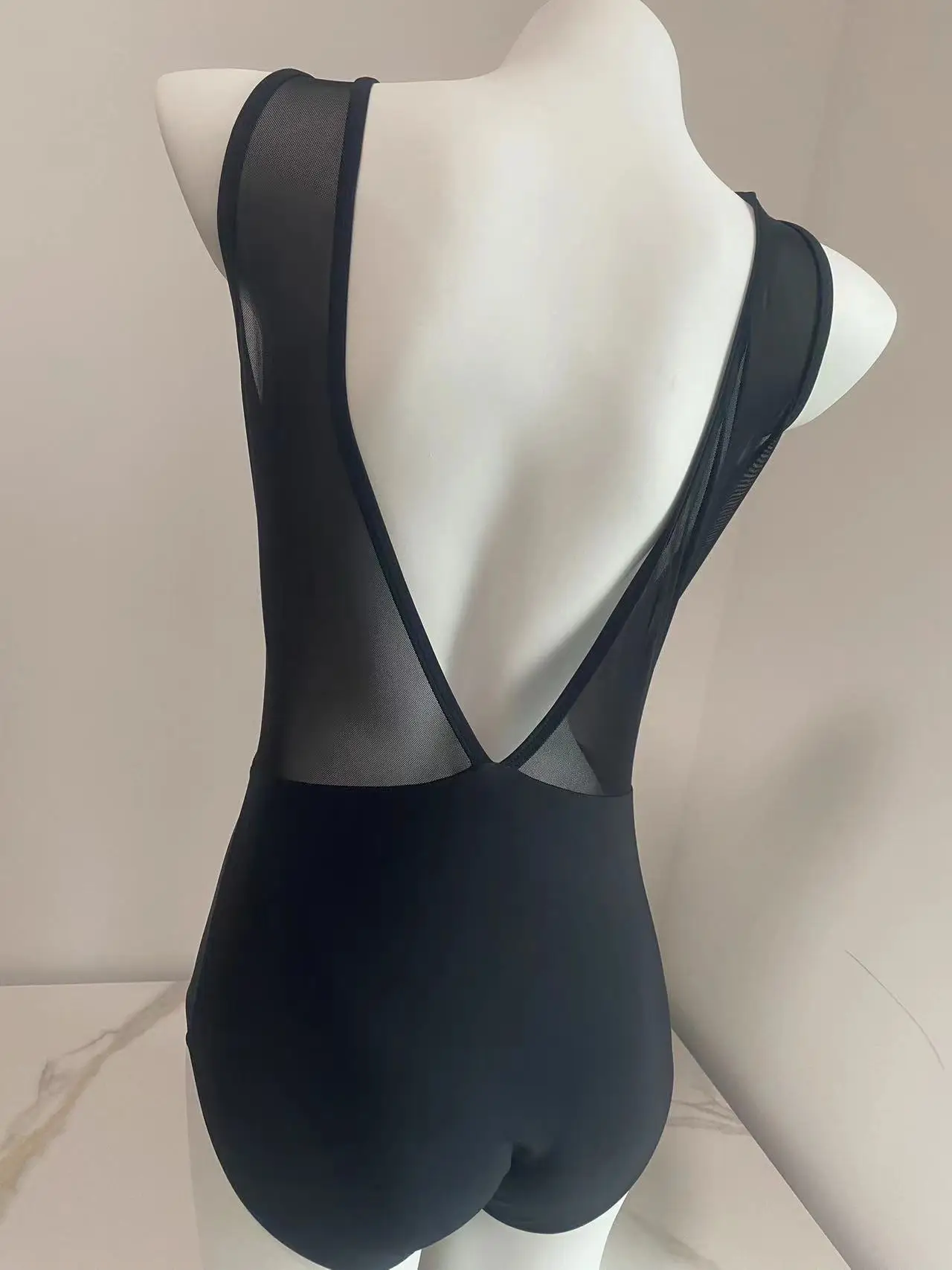 2024 0ne Piece Brazilian Swimsuit Black Swimwear Women Hollow Backless Monokini Mesh Bathing Suit Plunge V Swimming Suit