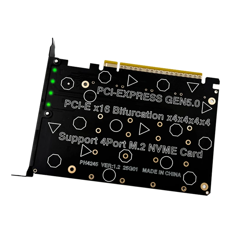 Karta rozdzielająca PCIE5.0 X16 na 4 porty NVME, karta rozszerzeń PCI-E GEN5 16X na 4 * 128Gbps Raid dla dysków SSD M.2 NVME 2230 2242 2260 2280 — zdjęcie produktu 5