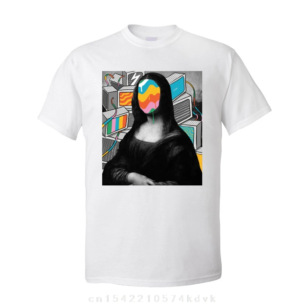 Men T-shirt Mona Lisa Meltdown Streetwear Funky High Street Designer Short Sleeve Tops 100% Cotton Aesthetic Clothing Tee Shirt