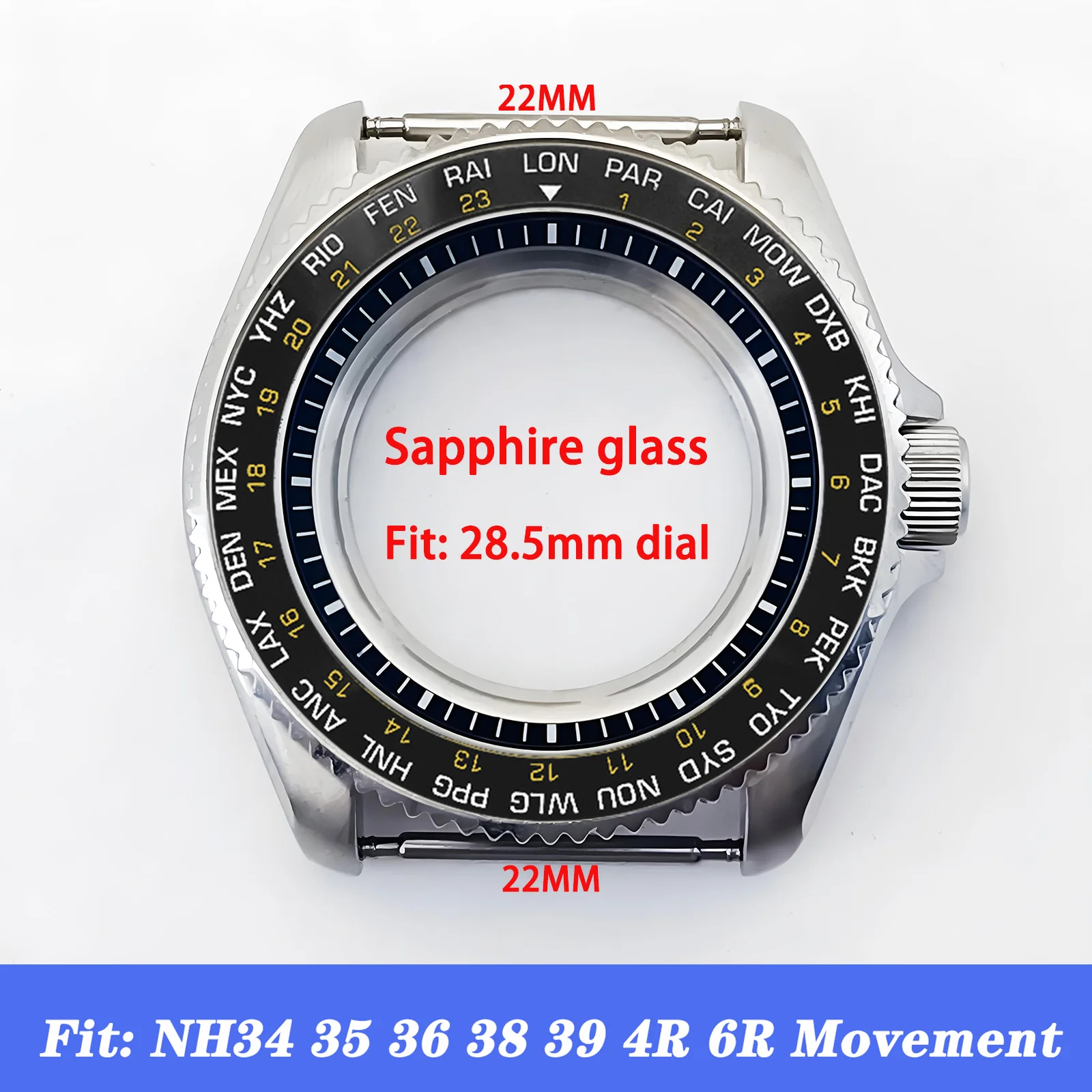 Mod Skx007 Case NH35 Case Ceramic Bezel Insert กระจกคริสตัลแซฟไฟร์ Stainless Steel Silver Watch Case