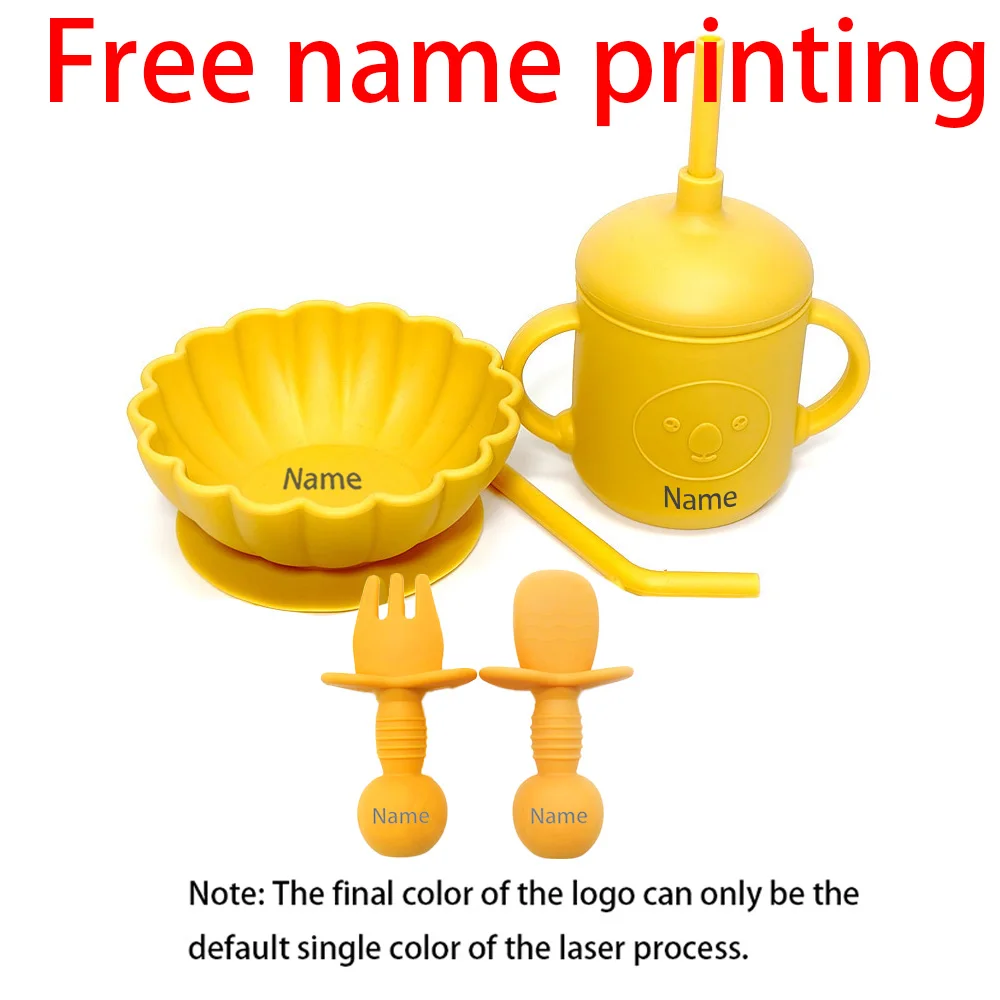 

Free Name Printing 4PCS Silicone Tableware Set (Bowl, Fork, Spoon, Cup) Suitable for Boys & Girls - Holiday Gift
