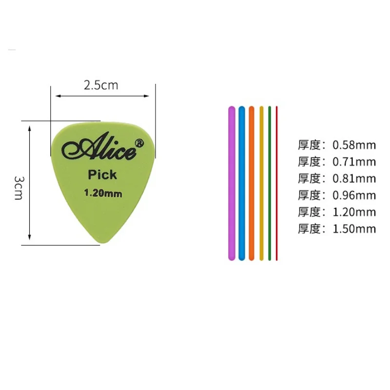 100pcs Alice Celluloid Guitar Picks Plectrum Mediator Gauge 0.46/0.71/0.81/0.96/1.2/1.5mm Random Color Guitar Parts Accessories