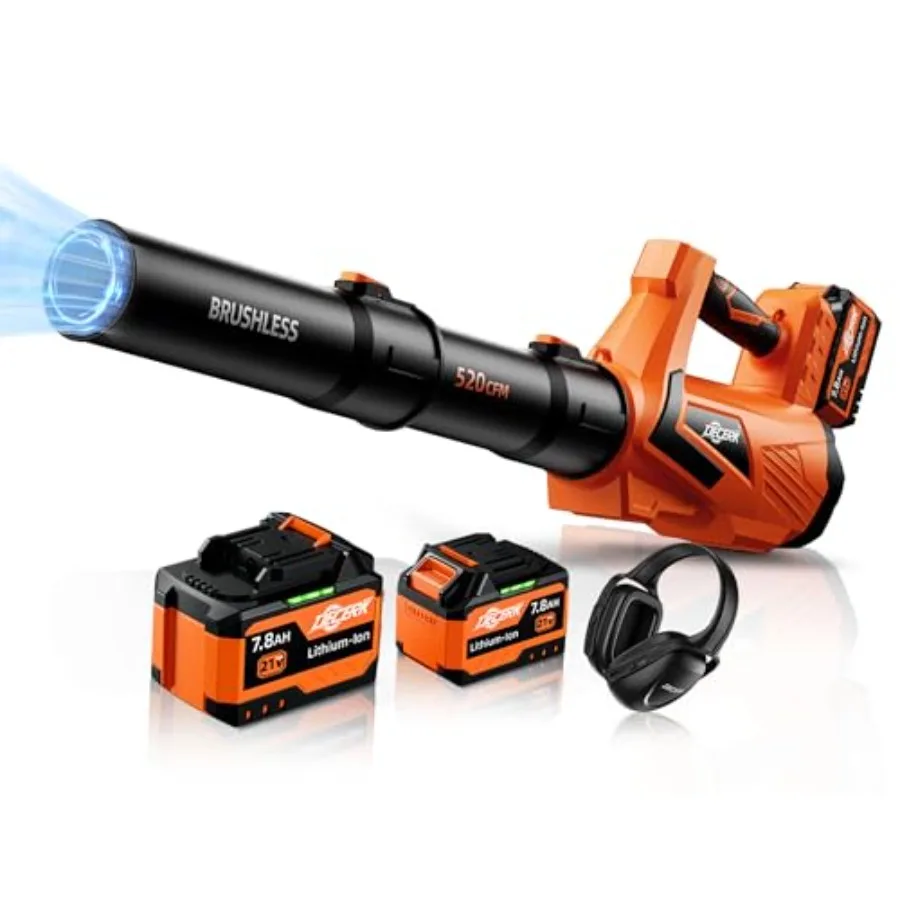 

Беспроводная воздуходувка для листьев 17000 об/мин с аккумулятором 7.8 Ач - Мощный бесщеточный двигатель 530 CFM для ухода за газоном, 5-скоростная турбо-электрическая воздуходувка