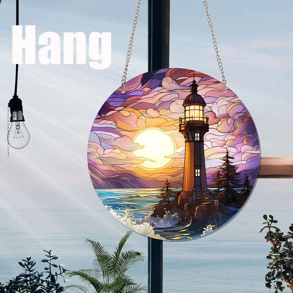 1 pc river Lighthouse Circular Signboard Print Acrylic Discs Home And Garden Decor Perfect Housewarming Gift Outdoor Hanging