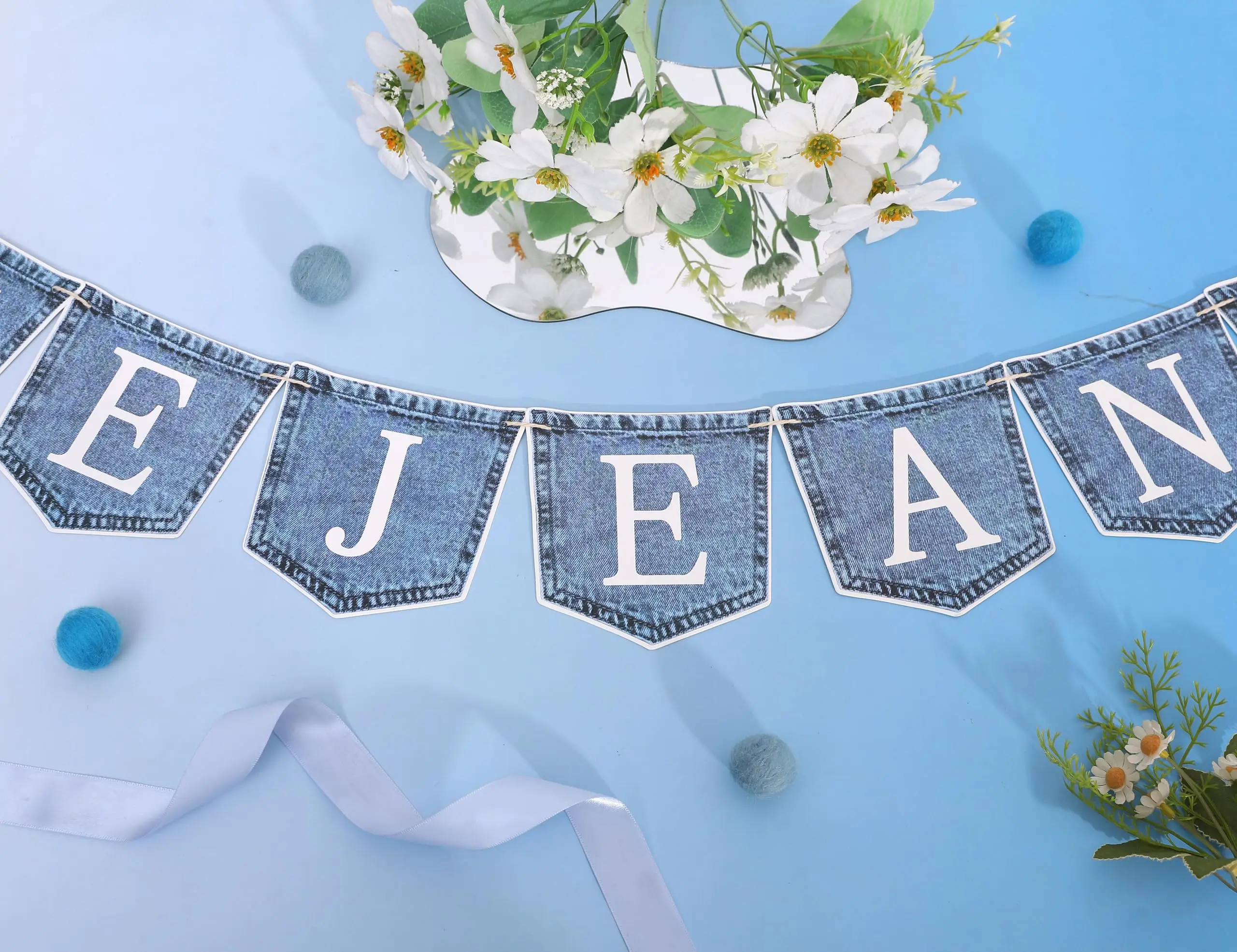 Pre-strung Blue Jean Baby Themed Hanging Banner for Kids Boys Welcome Baby 1st Birthday Baby Shower  Gender Reveal Party Decor view 5
