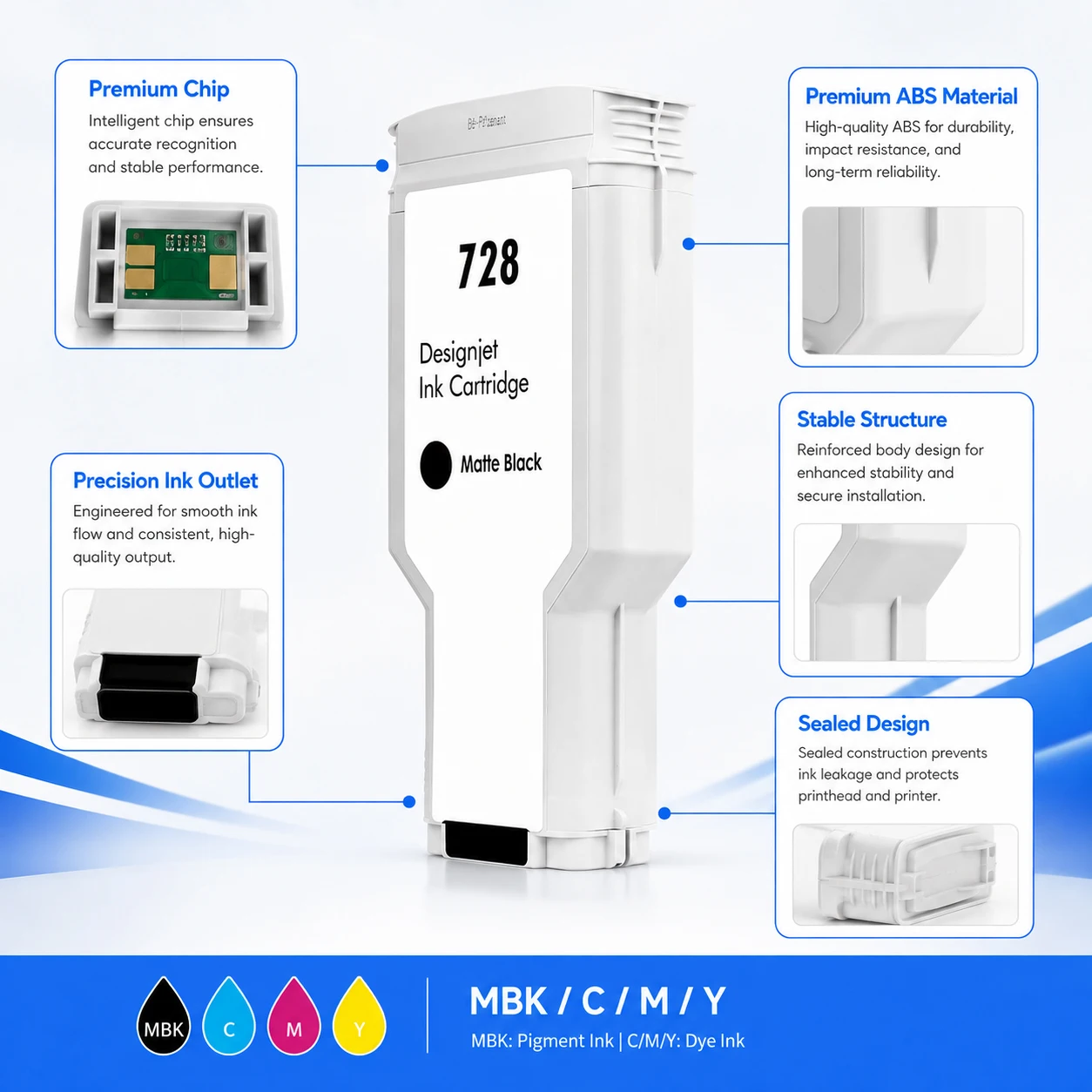 For HP 728 728XL Compatible Ink Cartridges With 300ML Full Ink Chip For HP DesignJet T730 T830 F9K17A High Quality 4Colors