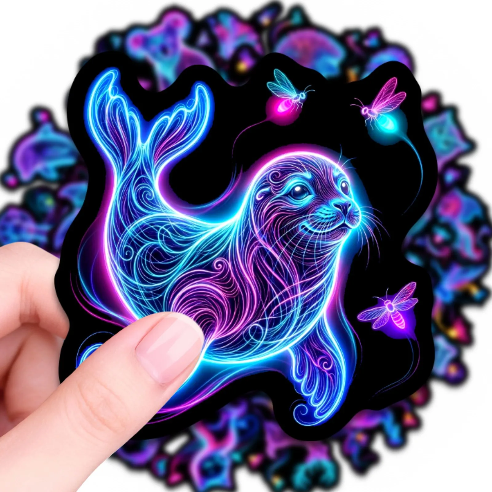 50 pegatinas fluorescentes de animales con degradado de neón, divertidas, sin repetición, para decorar cascos de skate, maletas, bicicletas, parachoques de coches, cajas de almacenamiento y tazas.