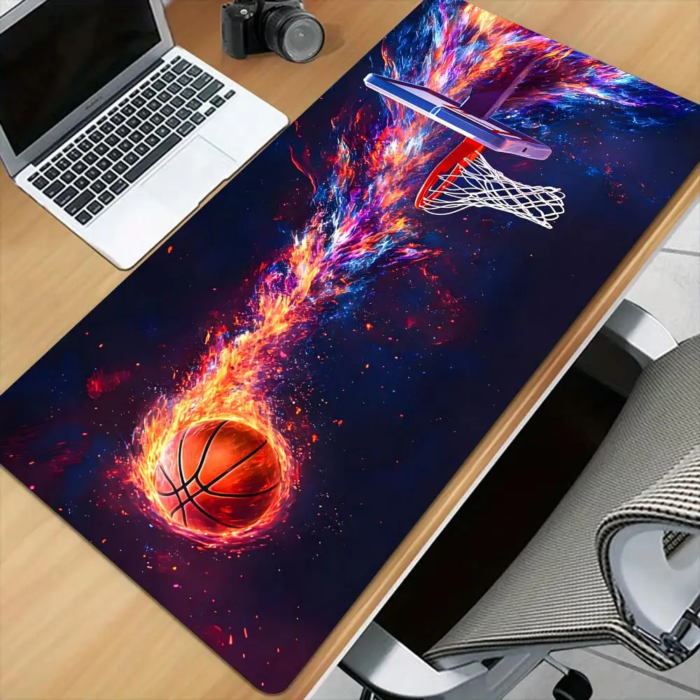 Cool Flame Basketball Mouse Pad Desk Mat with Stitched Edge XXL Mousepads Rubber Anti-slip Gamer Keyboard Rug Gaming Mats
