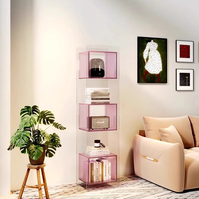 Minimalistisches Acryl-Aufbewahrungsregal Kleines Wohnzimmer-Aufbewahrungsregal für kleine Wohnungen Mehrstöckiges Eckregal zur Aufbewahrung und Präsentation