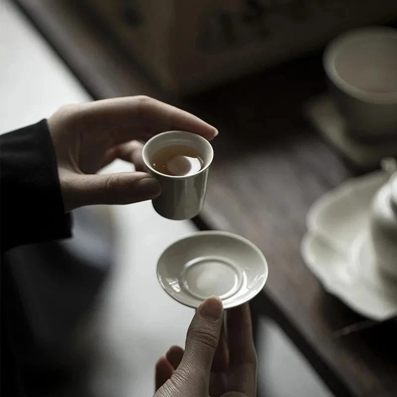 20ml Plant Ash Master Cup Set Zen Ceramic Tea-calix Small Tasting Mug With Coaster Luxury Tea Cup Cafes Gift Kung Fu Teaware