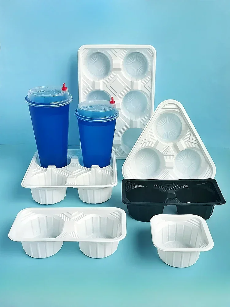 125pcs Milk Tea Takeaway Packaging Cup Holder Disposable Plastic Base Black 3 holes Coffee Beverage Anti Scattering Fixed Tray