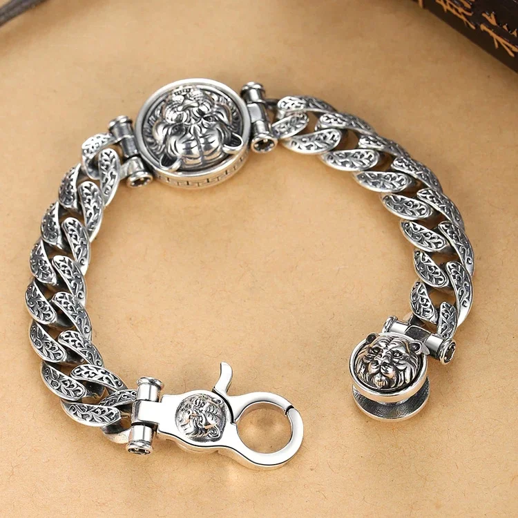 Buddhastone Silver Color Retro Personality Tang Grass Turning Transfer Tiger Bracelet Male Trendy Men Tiger Zodiac Jewelry