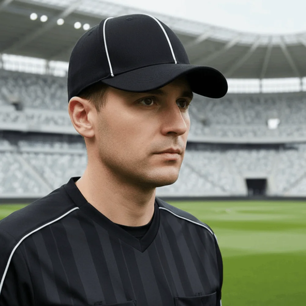 Adjustable Professional Referee Baseball Cap Black / White Casquette Sports Hat with Contrast Trim Sunshade Versatile