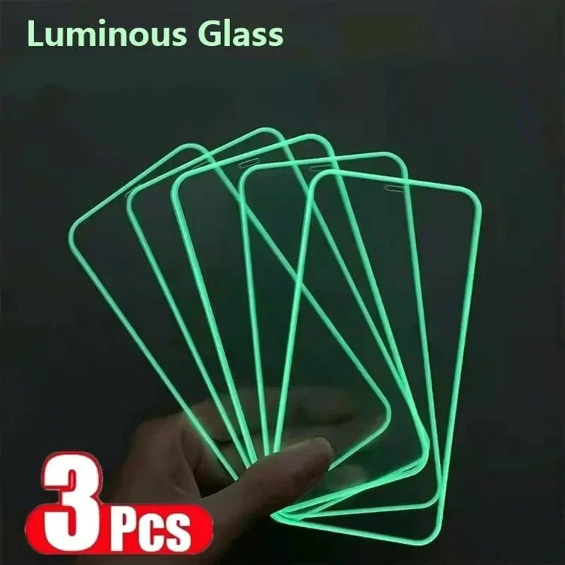 3PCS Luminous Glowing Tempered Glass Screen Protector for IPhone 12 11 13 14 15 Pro Max XS XR X Mini 8 7 Plus SE 2022 Front Film