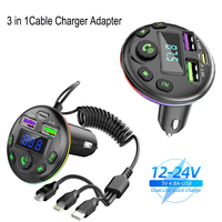 Car Bluetooth 5.0 FM Transmitter With 3 in 1 Charge Cable Handsfree Audio Receiver Ambient Light Charge for IPhone Huawei Xiaomi