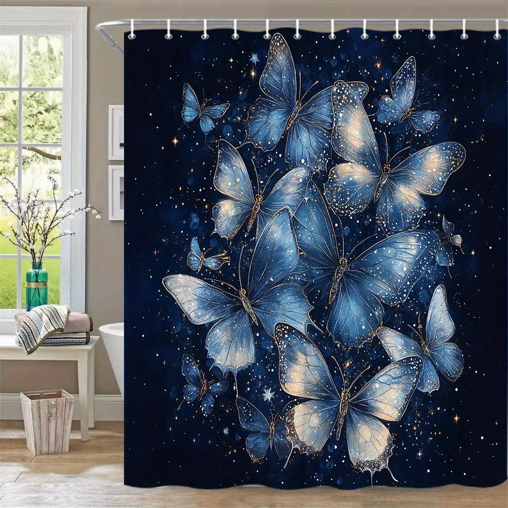 

Водонепроницаемая занавеска для душа «Звездная ночь» с бабочками, устойчивая к плесени — элегантный дизайн для волшебного декора ванной комнаты