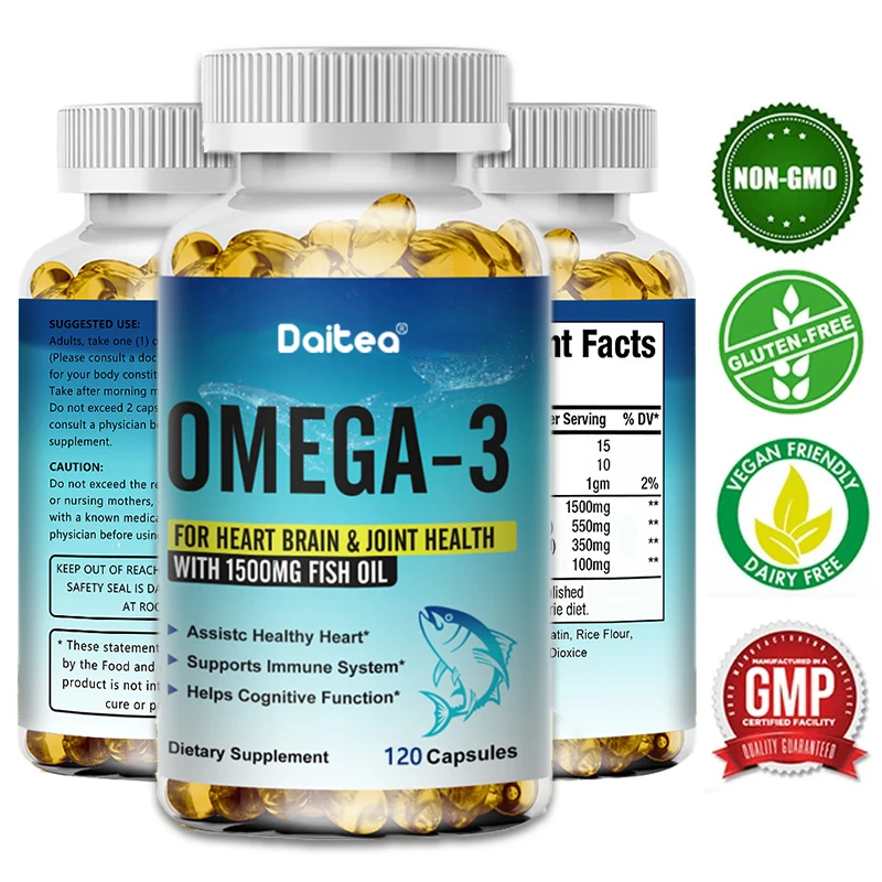 Daitea Fish Oil OMEGA-3, Including EPA and DHA, Helps Brain, Heart, Immune System, Bones and Joints, Promotes Overall Health