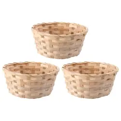 3pcs Bamboo Storage Basket Handmade Rattan Fruit Snack Egg Basket Bread Baking Tray Storage Holder Outdoor Camping Organizer