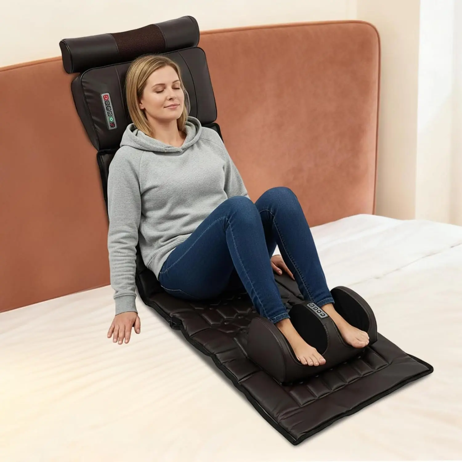 Electric Heating Vibration Massage Pad Airbag Foot Back Lumbar Recliner Cushion Home Office